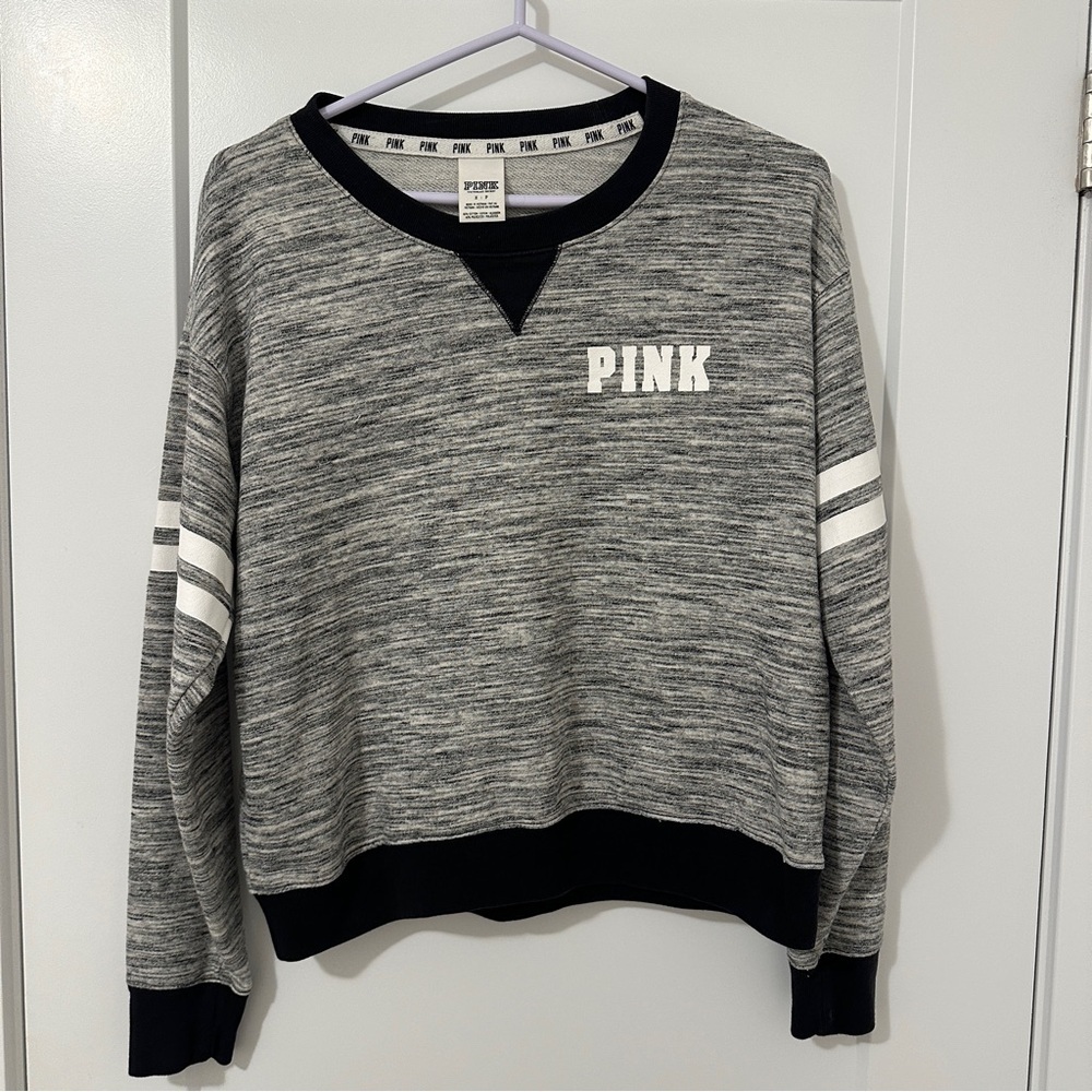 PINK by Victoria’s Secret Gray Black Crewneck Sweater Size Small Women’s